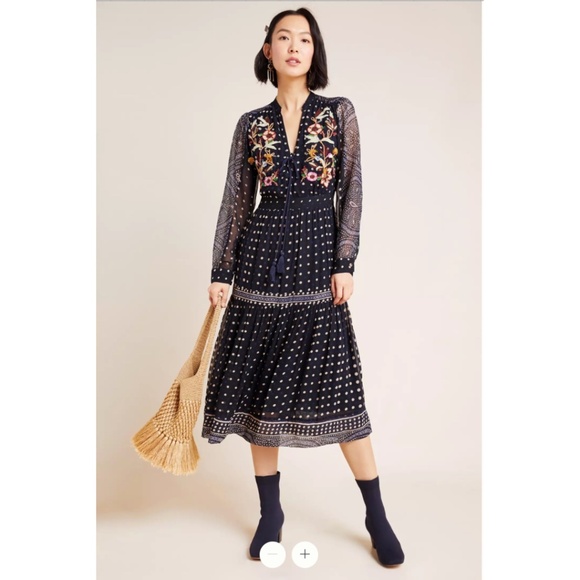 Anthropologie  Maeve Cassidy Embroidered Midi Dress - Picture 1 of 9
